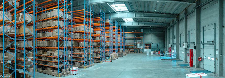 Warehouse with tall racks of boxed stock